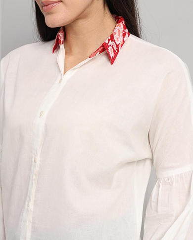 White Cotton Shirt with Handblock Collar