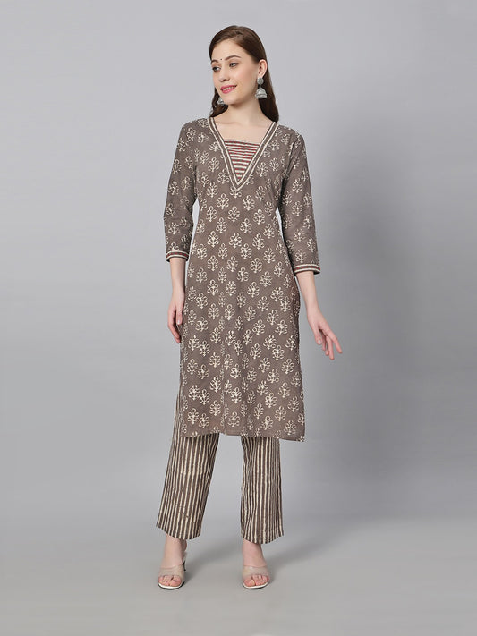 Handblock Brown Kurti Set