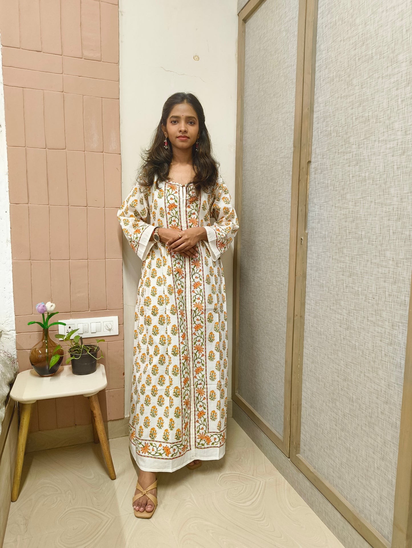 Handblock Cotton Bhopali-Style Long Kurta