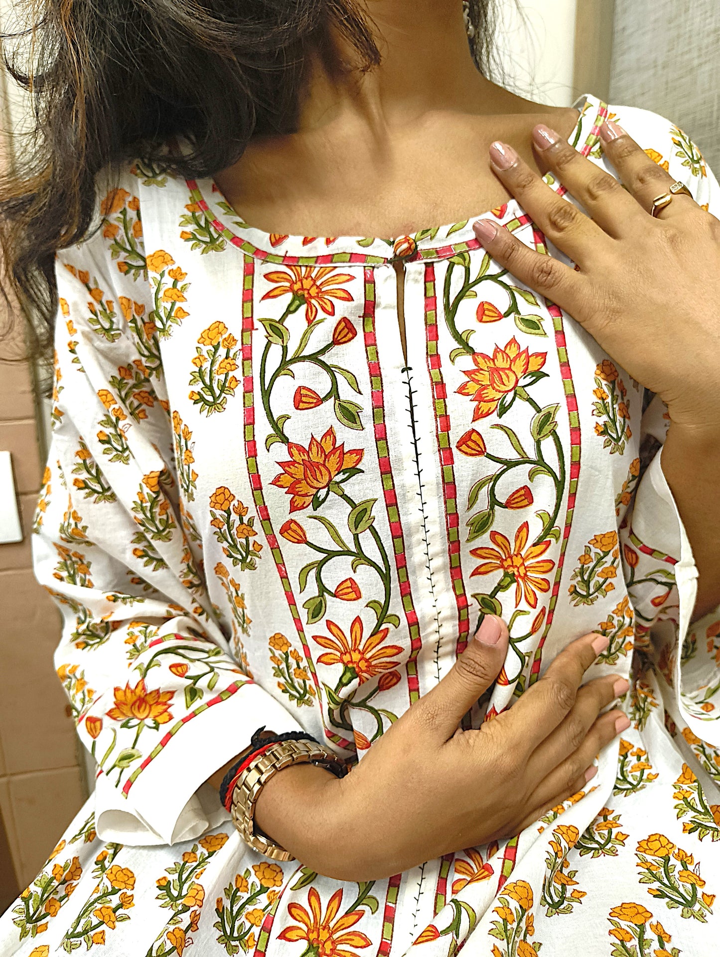 Handblock Cotton Bhopali-Style Long Kurta