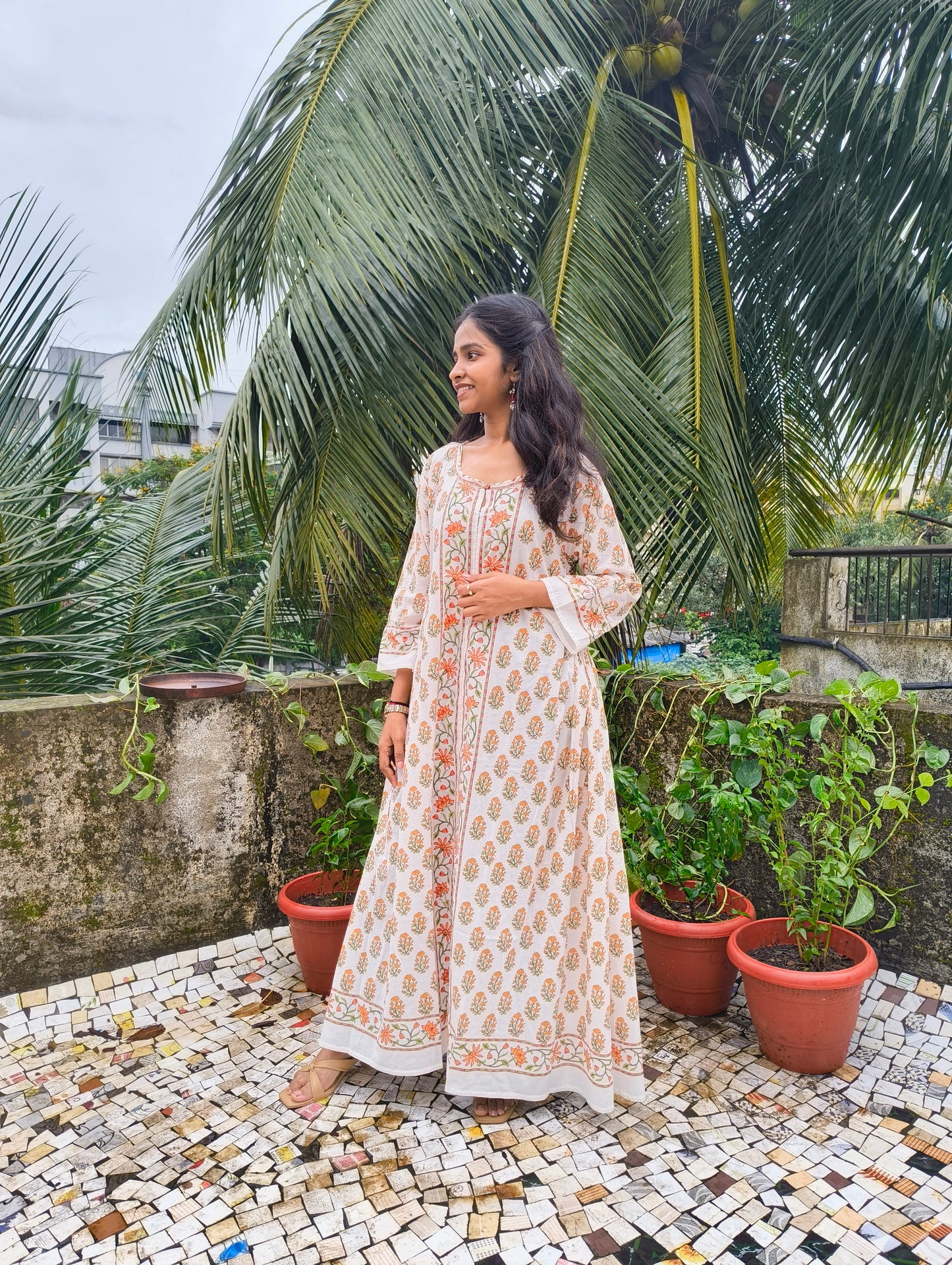 Handblock Cotton Bhopali-Style Long Kurta
