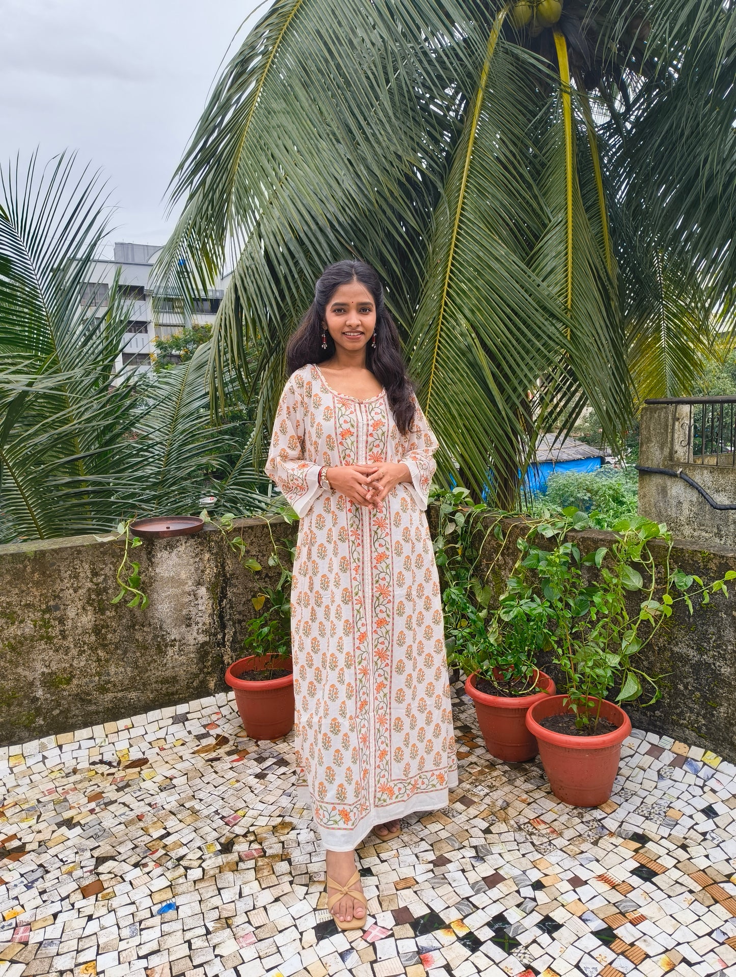 Handblock Cotton Bhopali-Style Long Kurta