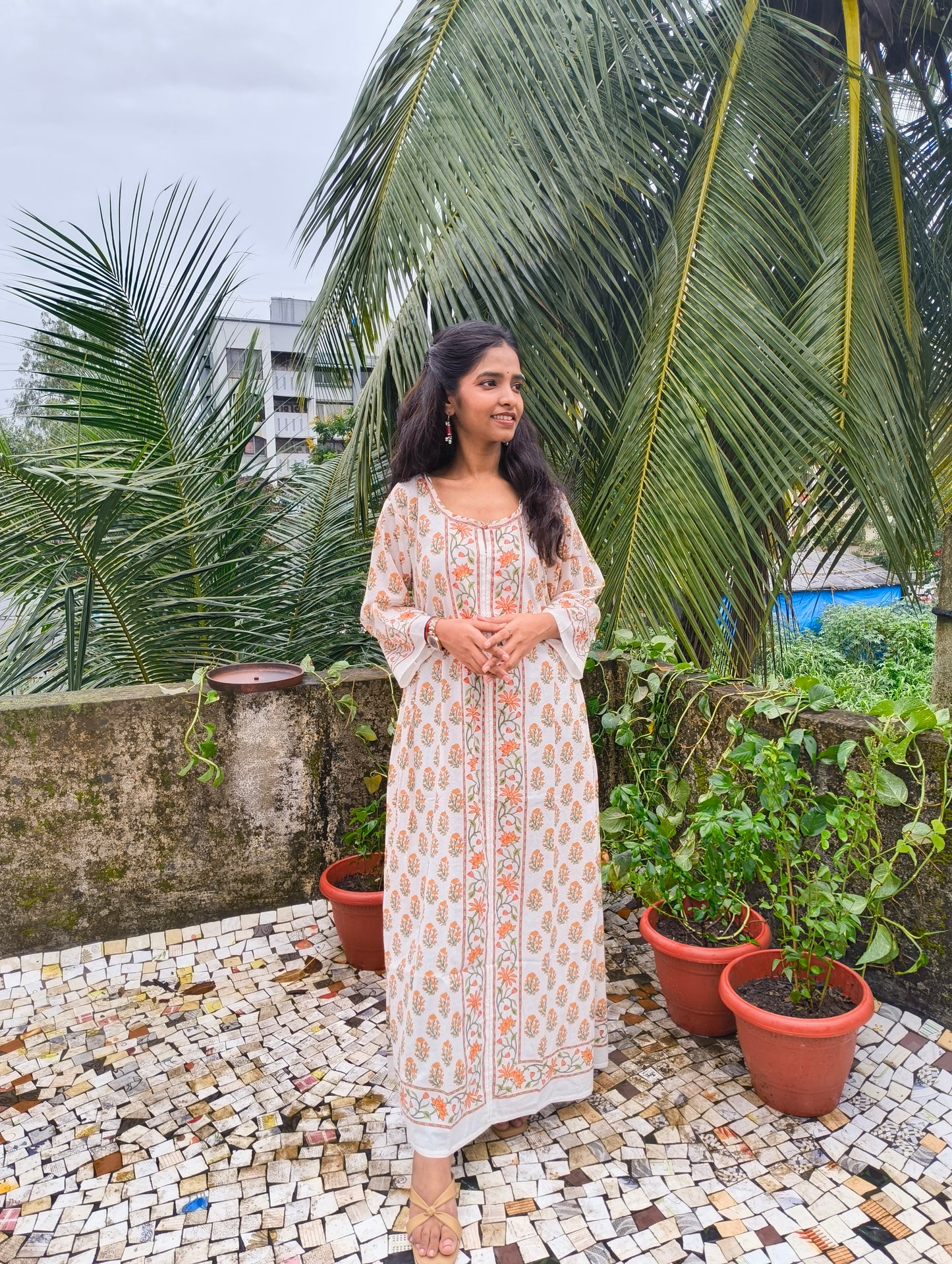 Handblock Cotton Bhopali-Style Long Kurta