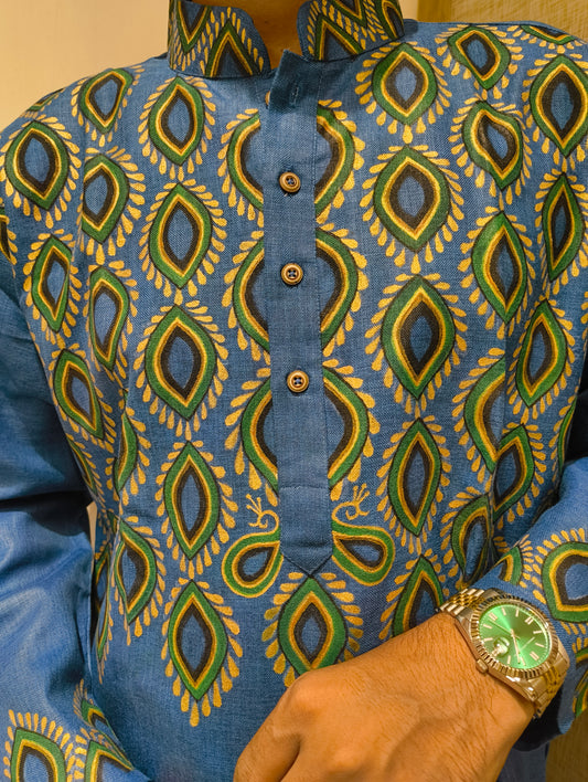 Hand-Painted Cotton Blend Kurta for Men
