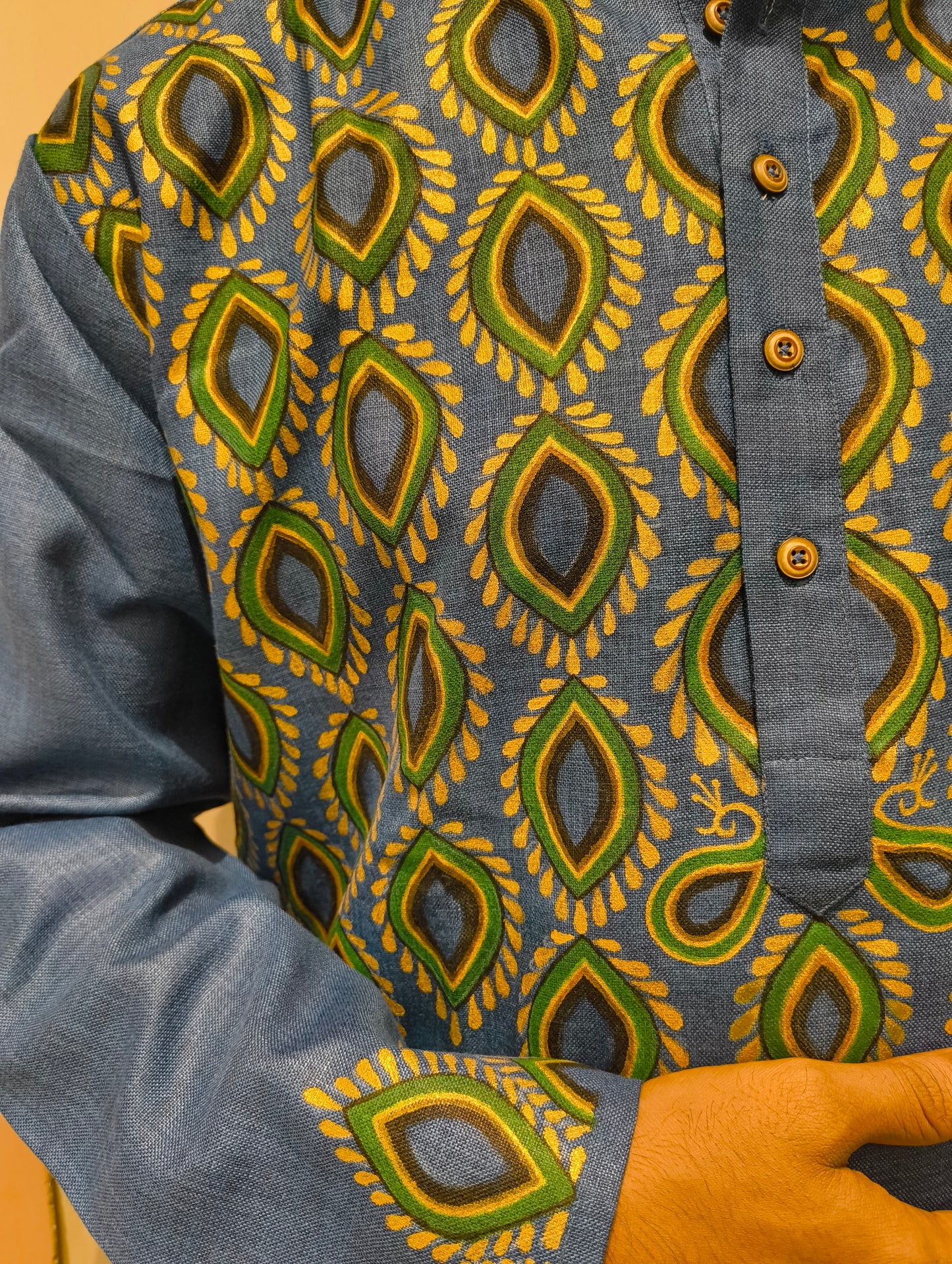 Hand-Painted Cotton Blend Kurta for Men