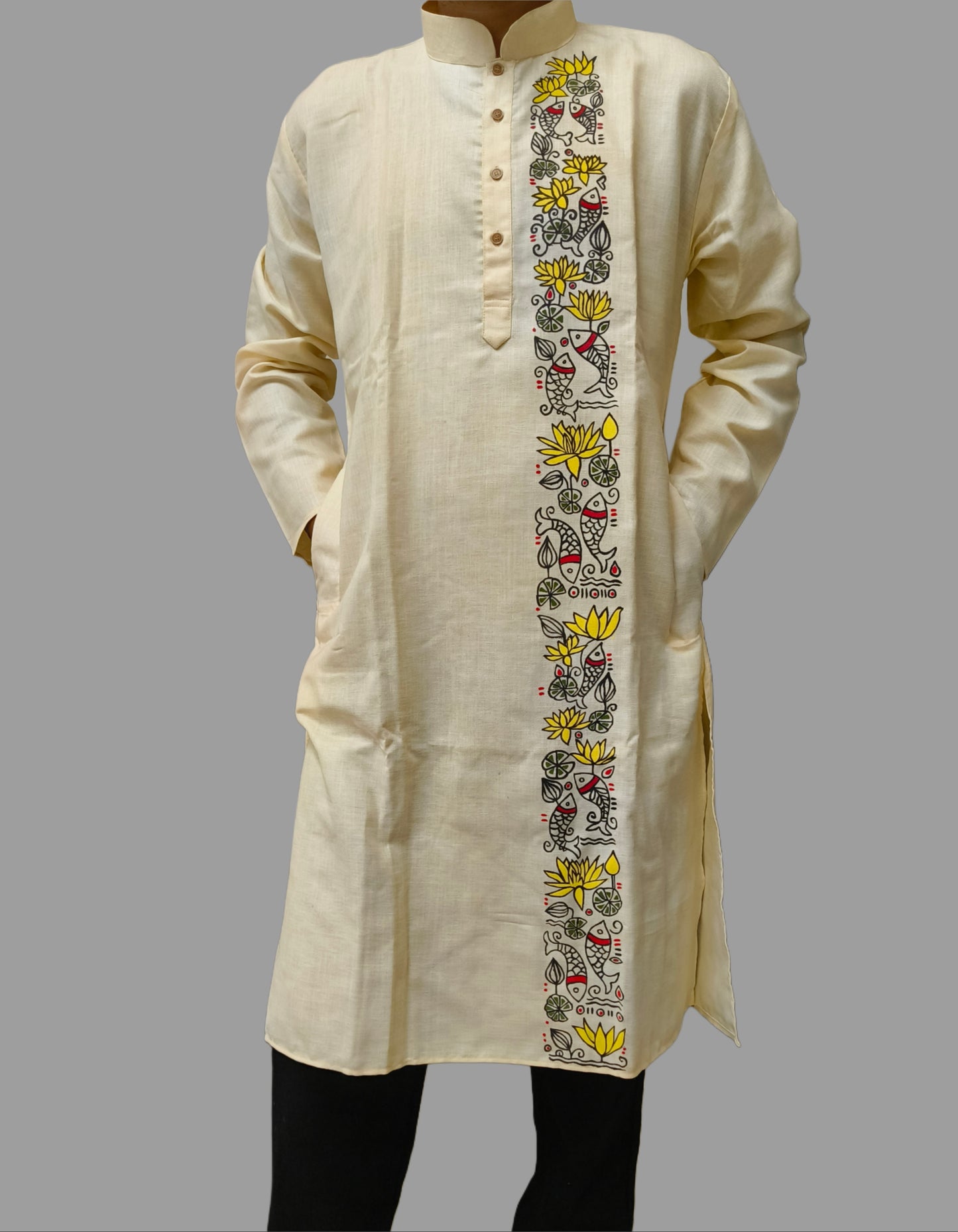 Hand-Painted Cotton Blend Kurta for Men