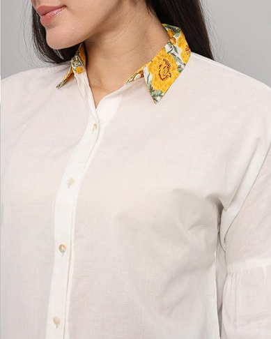 White Cotton Shirt with Handblock Collar