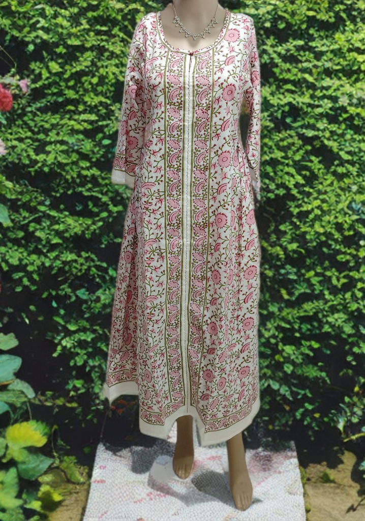 Handblock Cotton Bhopali-Style Long Kurta