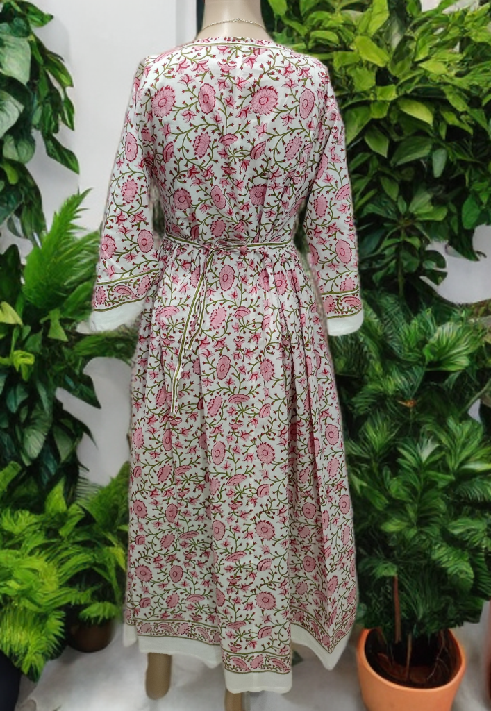 Handblock Cotton Bhopali-Style Long Kurta